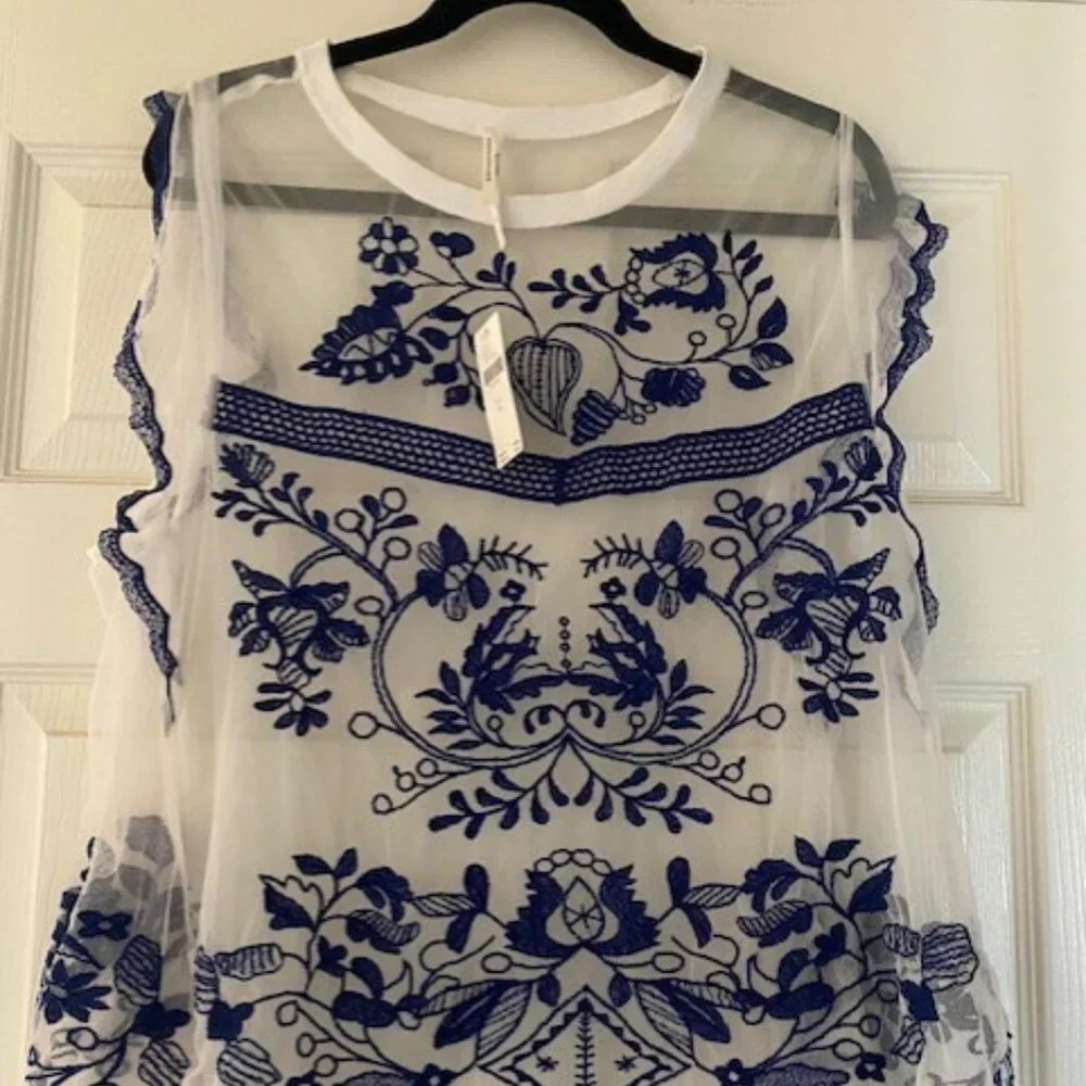 Anthropologie Sheer embroidered shirt - Picture 1 of 3